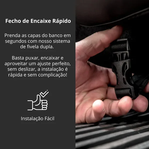 Fecho de fivela dupla para instalação rápida e ajuste firme da capa